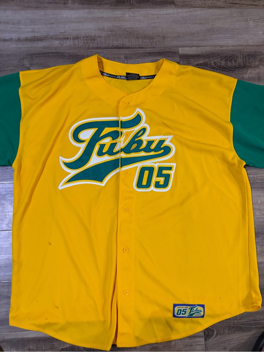 FUBU Yellow and Green Baseball-Style Jersey